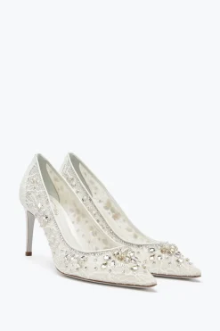 Collezione Sposa|Décolleté^Rene Caovilla Décolleté Cinderella Bianca Con Cristalli 80 Bianco