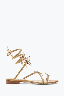 Flat^Rene Caovilla Sandalo Butterflower Con Cristalli 10 Oro
