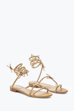 Flat^Rene Caovilla Sandalo Butterflower Con Cristalli 10 Oro