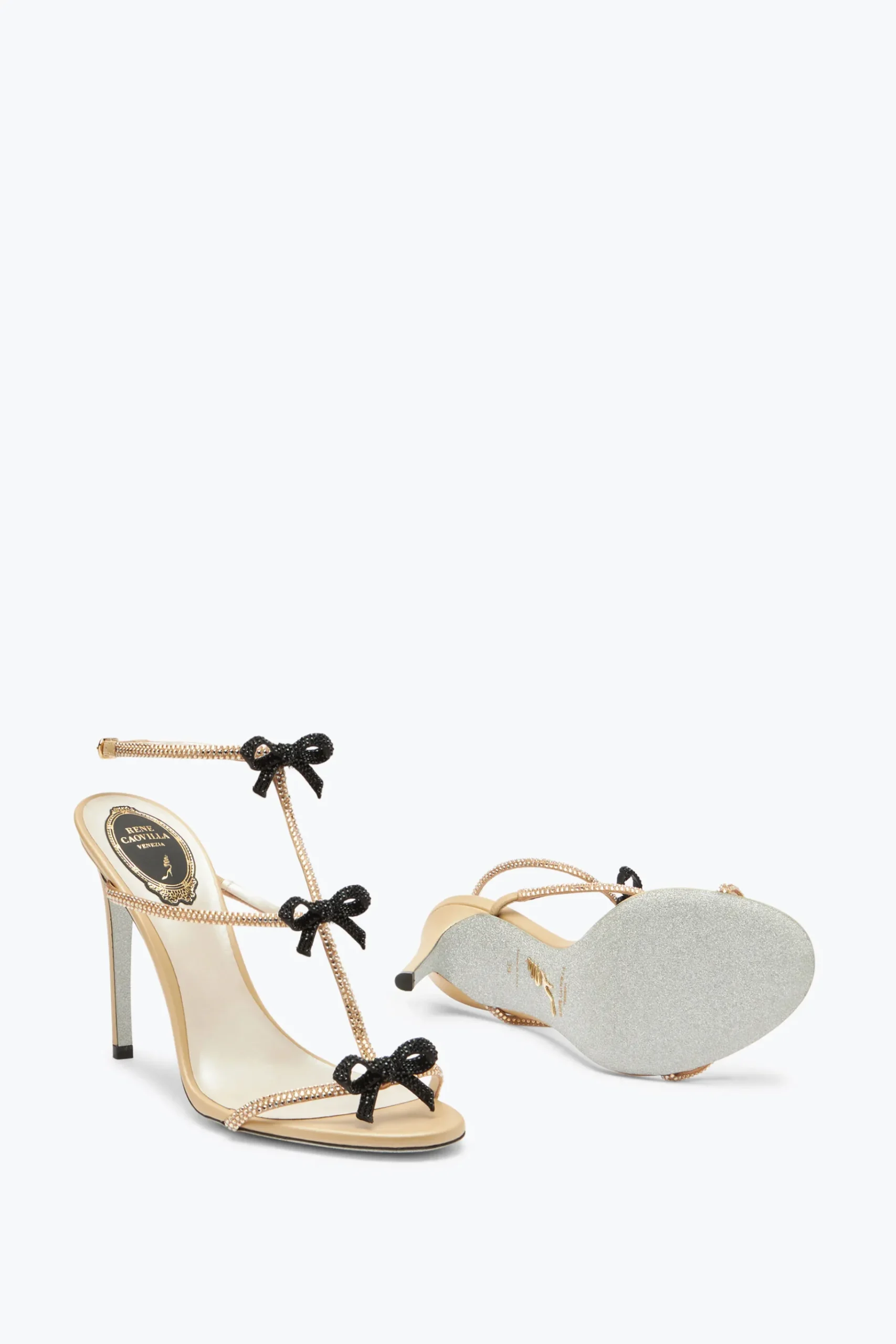 Sandali^Rene Caovilla Sandalo Caterina Neutral Con Cristalli Oro E Neri 105 Nude
