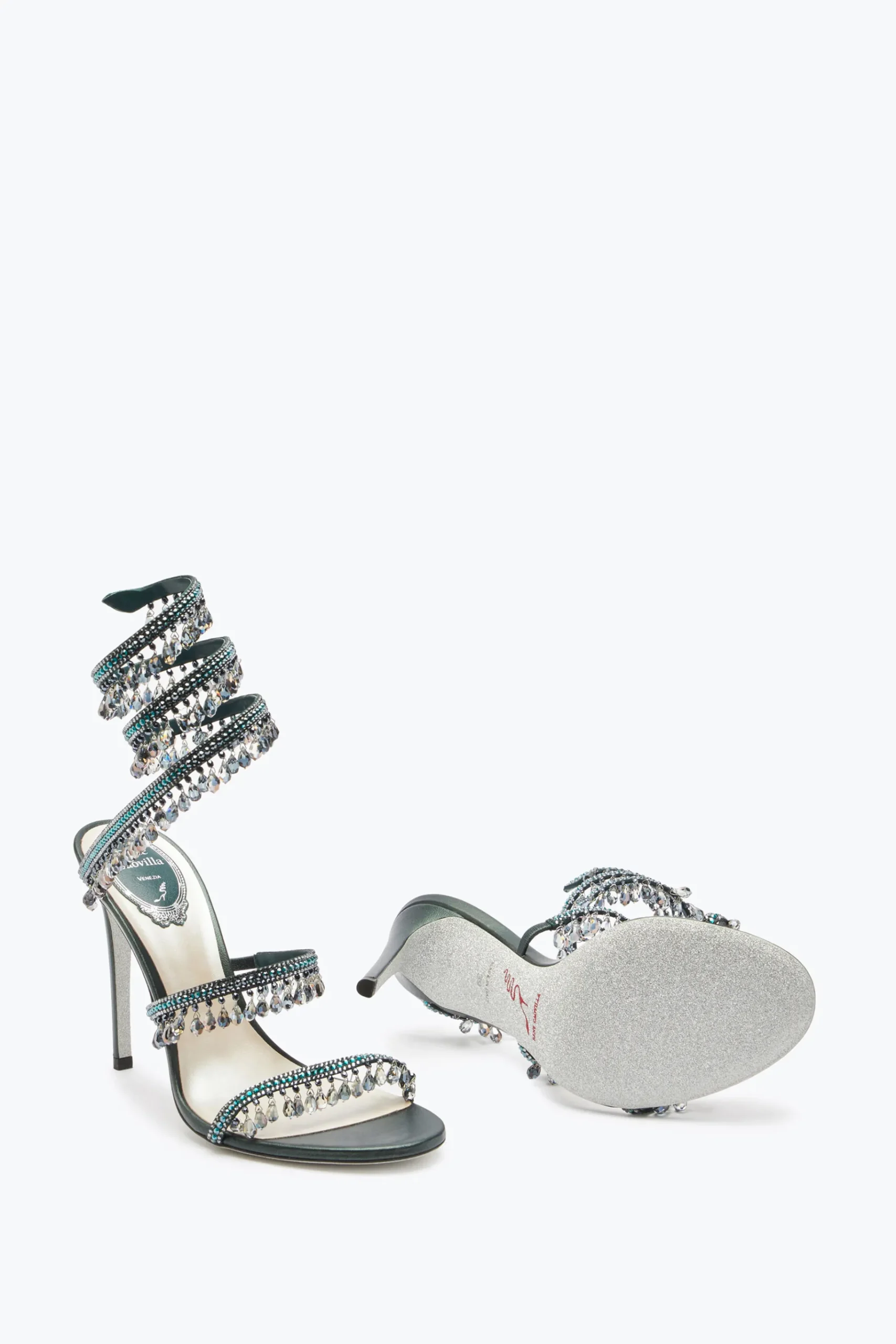 Sandali^Rene Caovilla Sandalo Chandelier Foglia Di Tè Con Cristalli 105 Verde