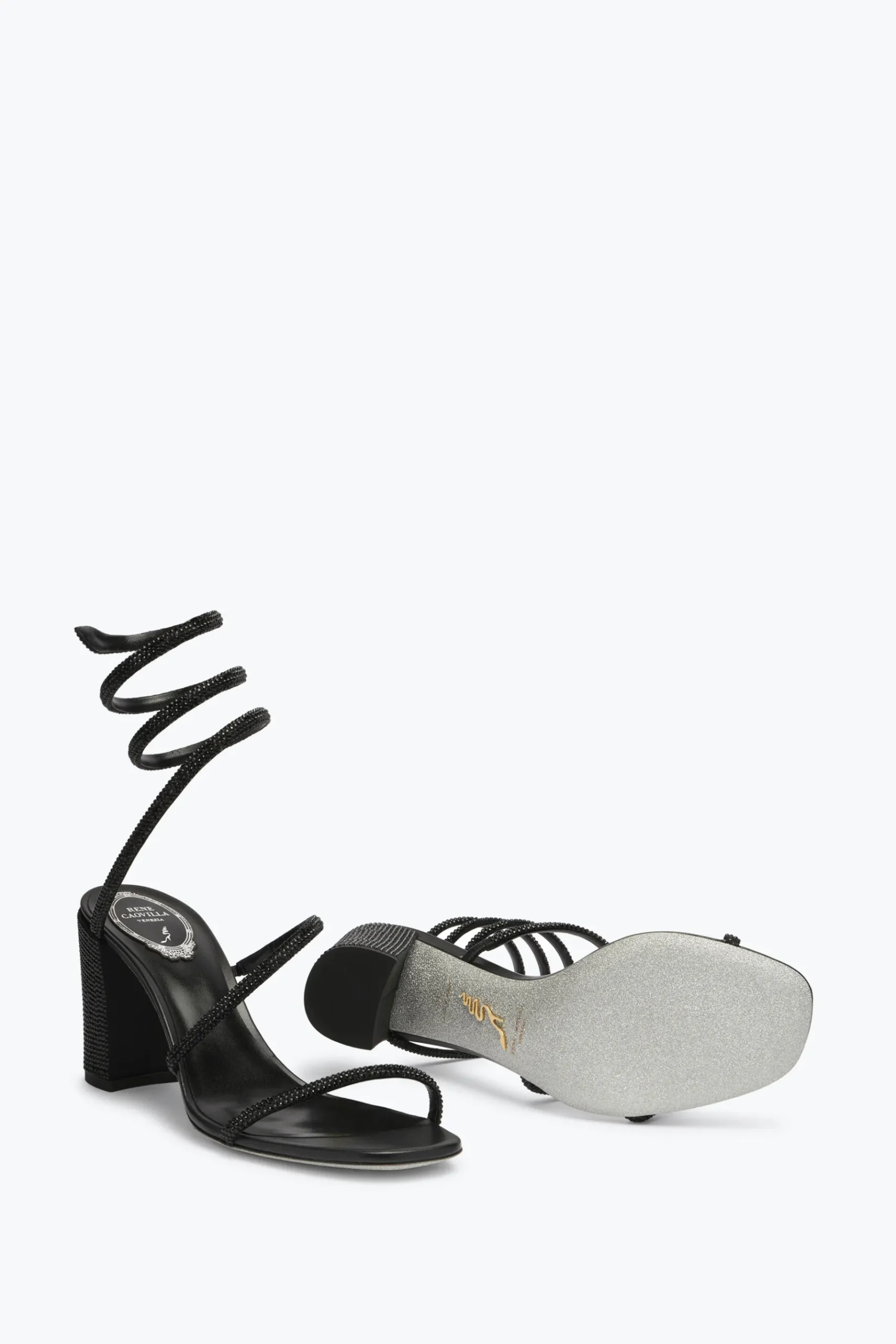 Clutch|Clutch^Rene Caovilla Sandalo Cleo Tacco A Blocco Con Cristalli 80 Nero