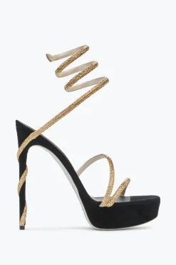 Platform|Sandali^Rene Caovilla Sandalo Con Plateau Margot -Oro Con Cristalli 130 Nero