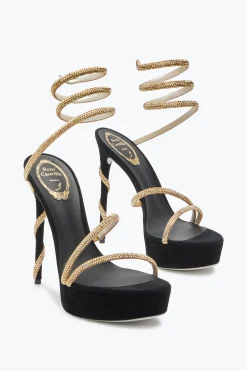 Platform|Sandali^Rene Caovilla Sandalo Con Plateau Margot -Oro Con Cristalli 130 Nero