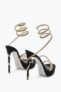 Platform|Sandali^Rene Caovilla Sandalo Con Plateau Margot -Oro Con Cristalli 130 Nero