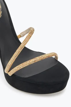 Platform|Sandali^Rene Caovilla Sandalo Con Plateau Margot -Oro Con Cristalli 130 Nero