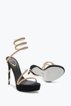 Platform|Sandali^Rene Caovilla Sandalo Con Plateau Margot -Oro Con Cristalli 130 Nero