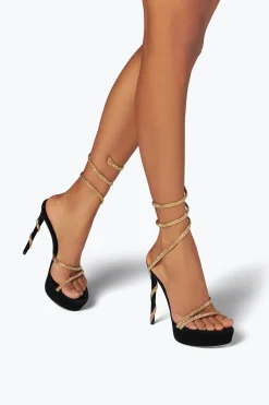 Platform|Sandali^Rene Caovilla Sandalo Con Plateau Margot -Oro Con Cristalli 130 Nero