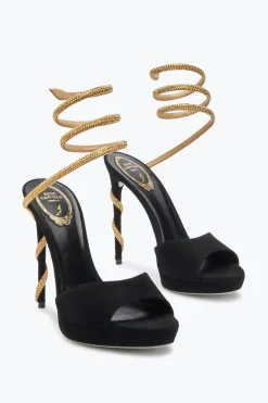Icone|Sandali^Rene Caovilla Sandalo Con Plateau Margot In Suede E Oro 120 Nero