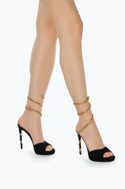 Icone|Sandali^Rene Caovilla Sandalo Con Plateau Margot In Suede E Oro 120 Nero