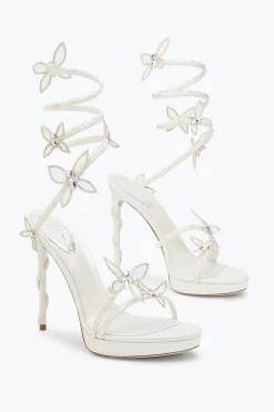 Collezione Sposa|Platform^Rene Caovilla Sandalo Con Plateau Margot Con Cristalli 120 Bianco