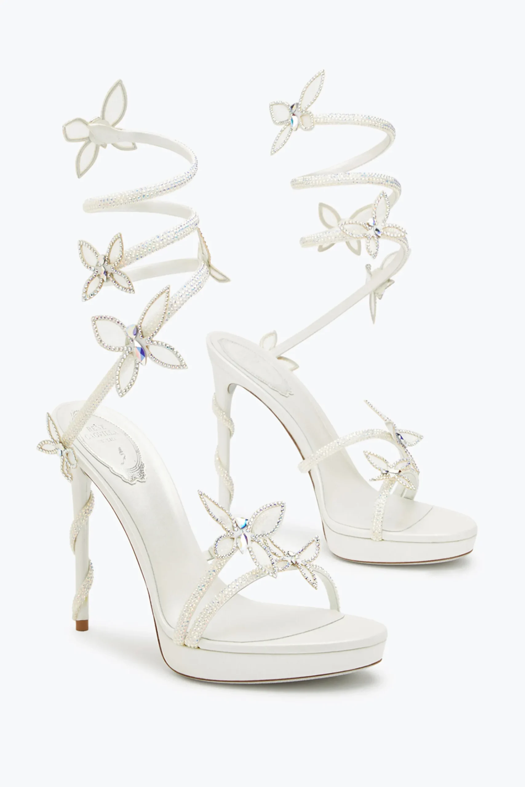 Collezione Sposa|Platform^Rene Caovilla Sandalo Con Plateau Margot Con Cristalli 120 Bianco