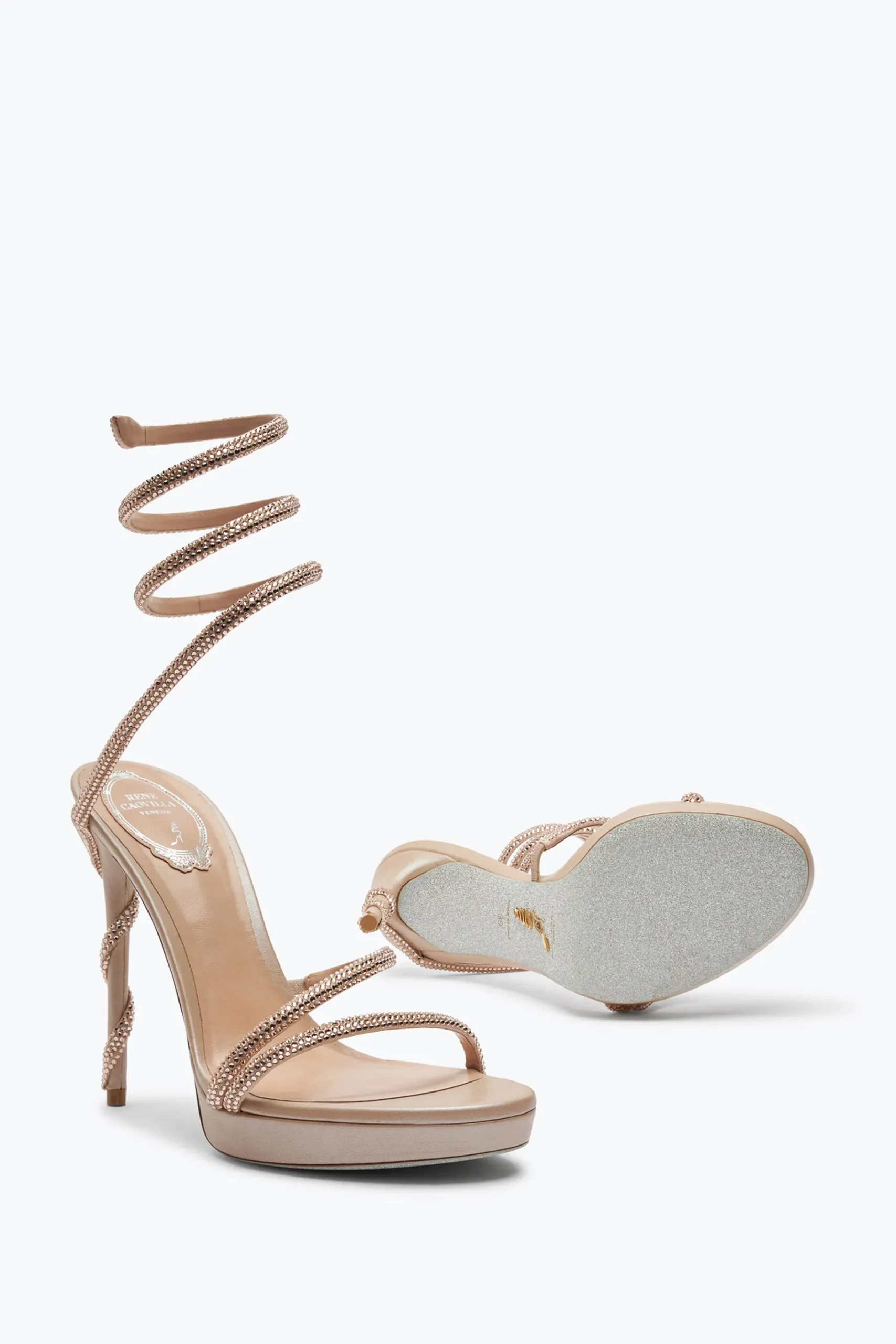 Per Le Invitate|Icone^Rene Caovilla Sandalo Con Plateau Margot Beige Con Cristalli 120 Carne
