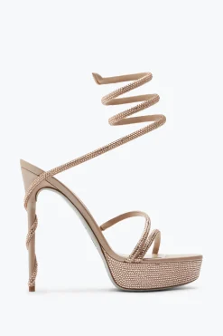 Per Le Invitate|Platform^Rene Caovilla Sandalo Con Plateau Margot Beige Con Cristalli 130 Carne