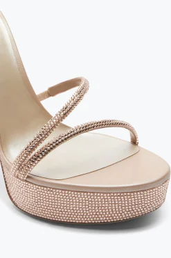 Per Le Invitate|Platform^Rene Caovilla Sandalo Con Plateau Margot Beige Con Cristalli 130 Carne