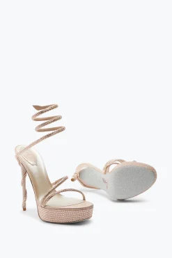 Per Le Invitate|Platform^Rene Caovilla Sandalo Con Plateau Margot Beige Con Cristalli 130 Carne
