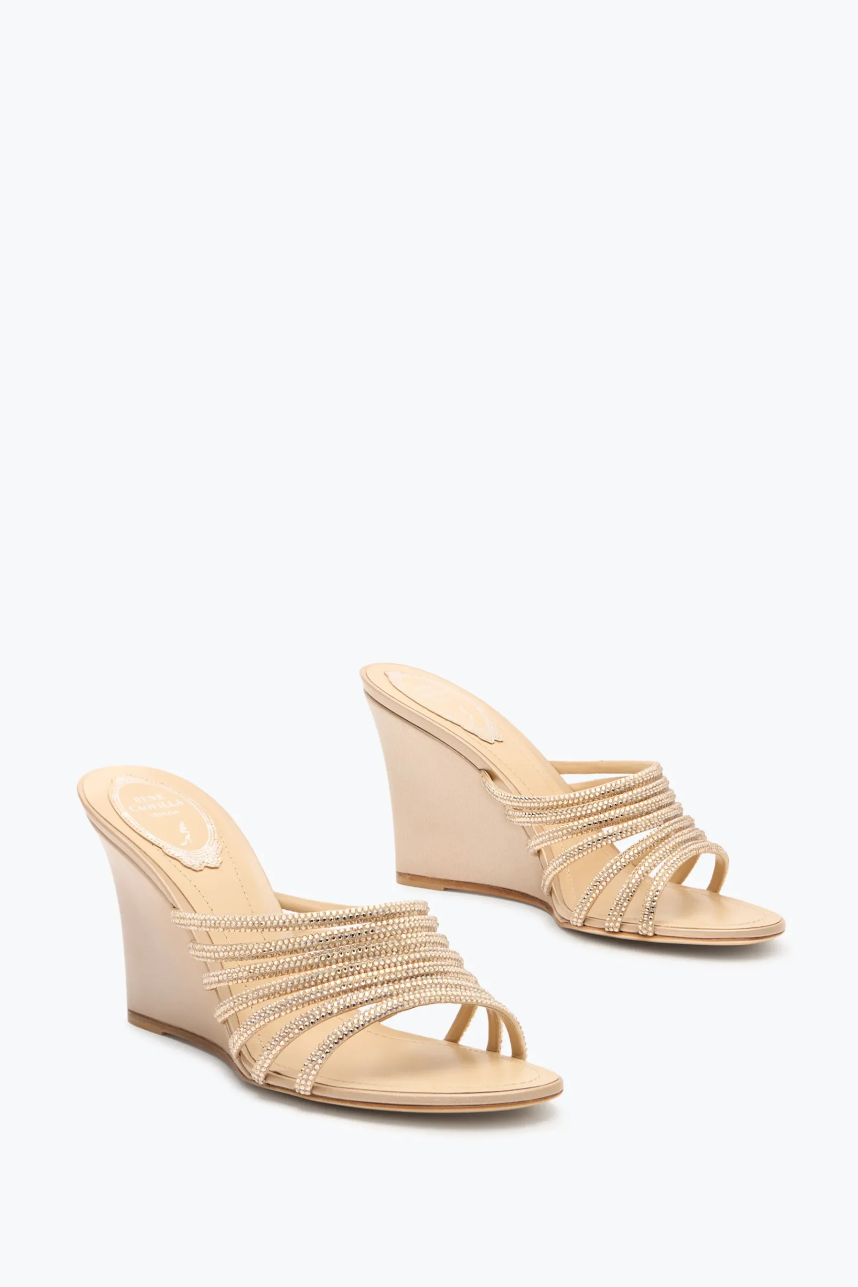 Mule^Rene Caovilla SANDALO CON ZEPPA FULL TRIM 80 Rosa cipria