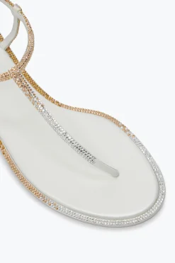 Flat|Sandali^Rene Caovilla Sandalo Diana Con Cristalli Oro E Argento 10 Avorio