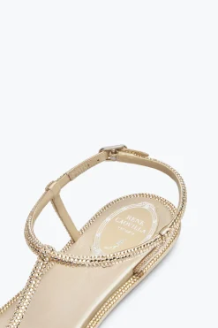 Flat^Rene Caovilla Sandalo Diana Con Cristalli 10 Beige