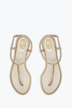 Flat^Rene Caovilla Sandalo Diana Con Cristalli 10 Beige