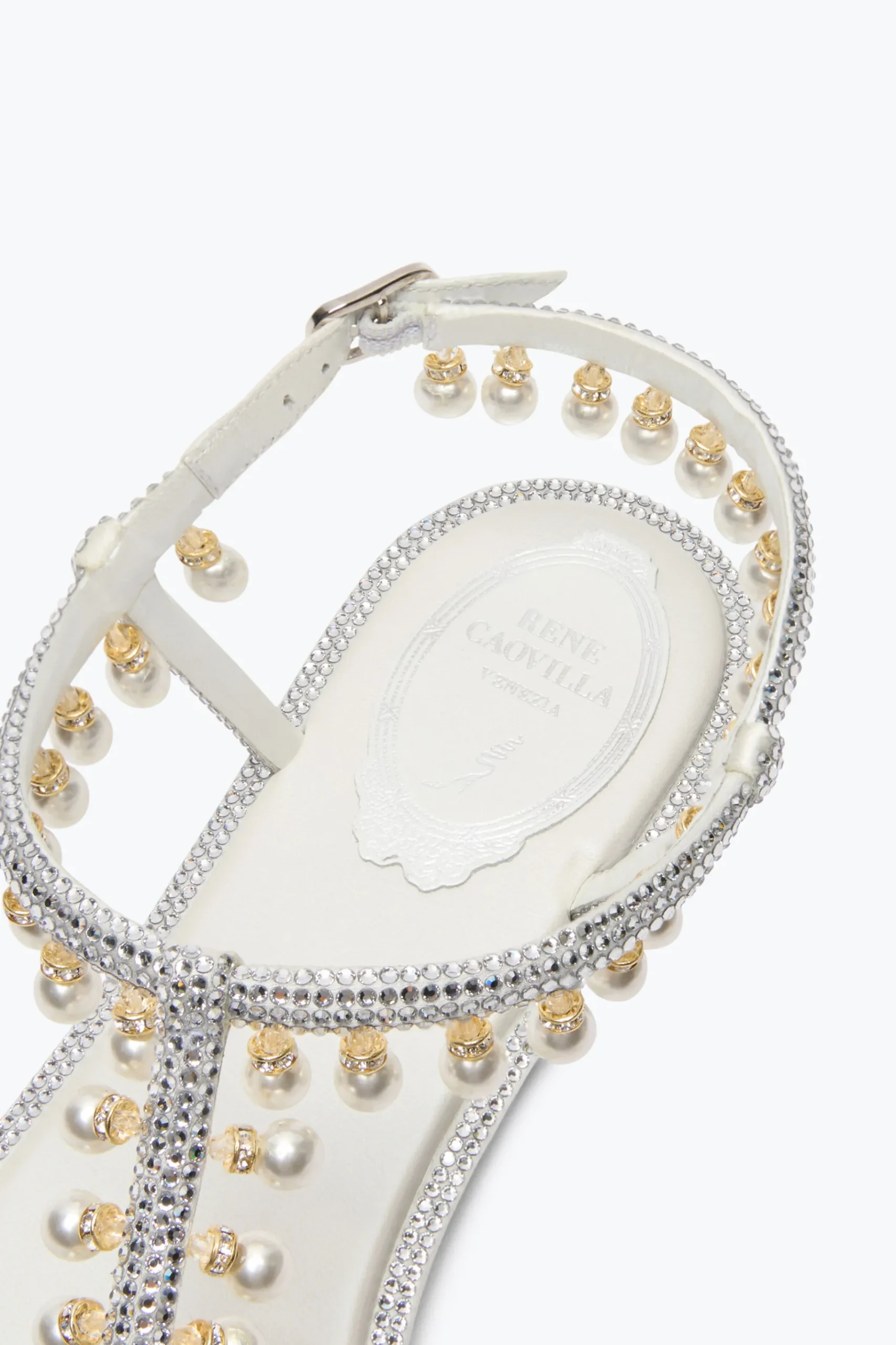 Collezione Sposa|Flat^Rene Caovilla SANDALO DIANA CON PERLE 10 Bianco