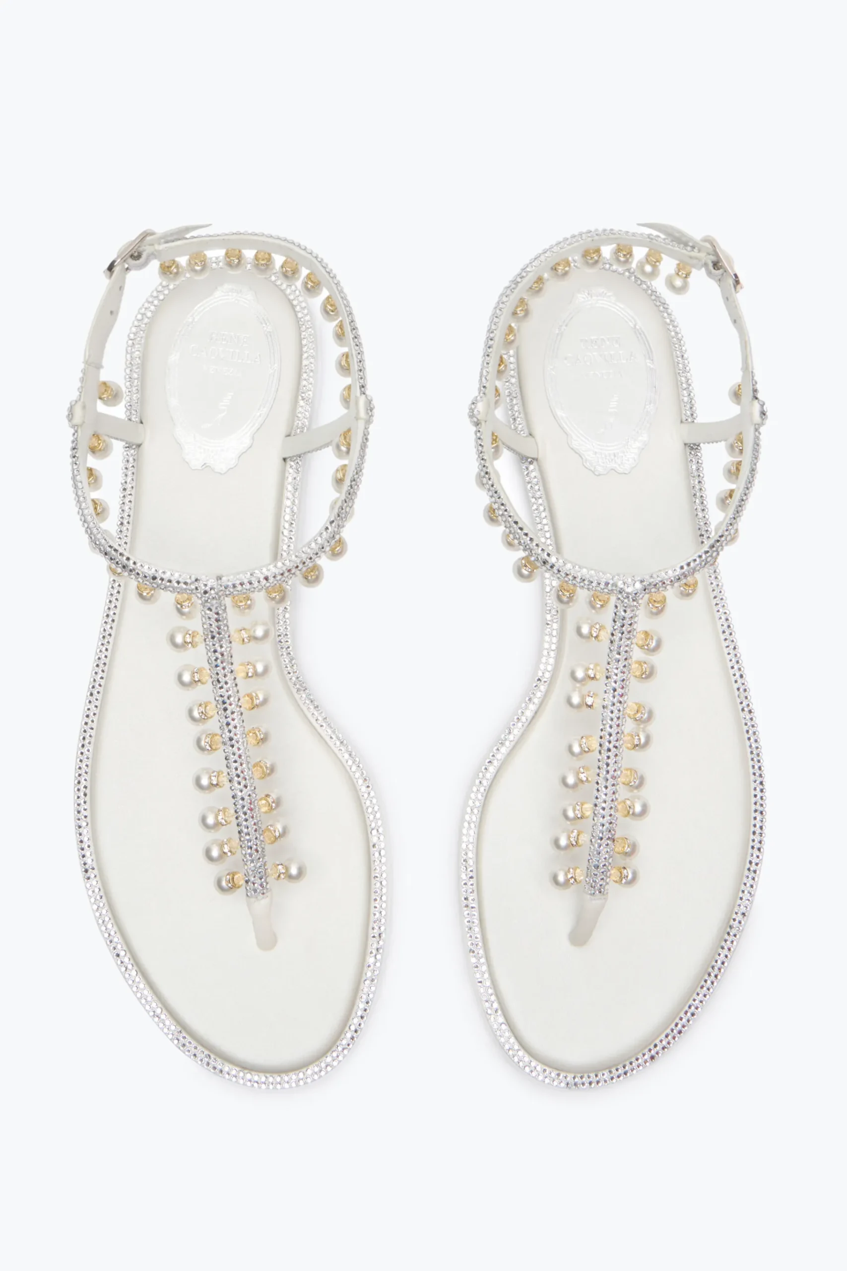 Collezione Sposa|Flat^Rene Caovilla SANDALO DIANA CON PERLE 10 Bianco