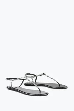 Flat^Rene Caovilla SANDALO DIANA CON BAGUETTE DI CRISTALLI 10 Nero