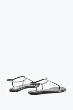 Flat^Rene Caovilla SANDALO DIANA CON BAGUETTE DI CRISTALLI 10 Nero