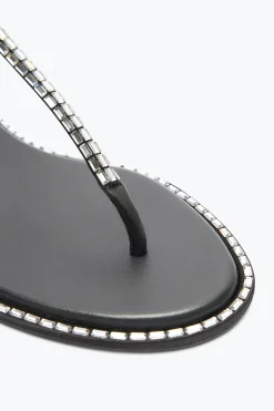 Flat^Rene Caovilla SANDALO DIANA CON BAGUETTE DI CRISTALLI 10 Nero