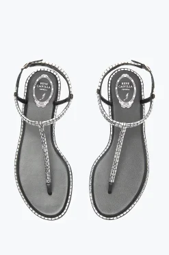 Flat^Rene Caovilla SANDALO DIANA CON BAGUETTE DI CRISTALLI 10 Nero