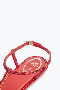 Flat^Rene Caovilla Sandalo Diana Con Cristalli 10 Rosso