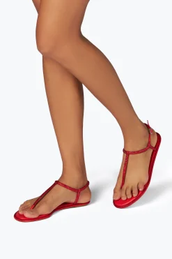 Flat^Rene Caovilla Sandalo Diana Con Cristalli 10 Rosso