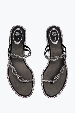 Flat^Rene Caovilla SANDALO FLAT BRAID 10 Nero