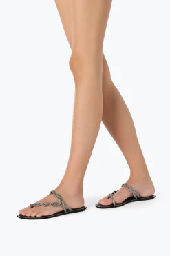 Flat^Rene Caovilla SANDALO FLAT BRAID 10 Nero