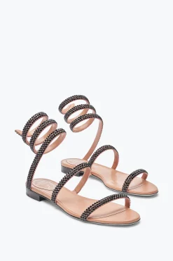 Flat^Rene Caovilla Sandalo Flat Cleo Avana Con Cristalli Neri 10 Marrone