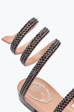 Flat^Rene Caovilla Sandalo Flat Cleo Avana Con Cristalli Neri 10 Marrone
