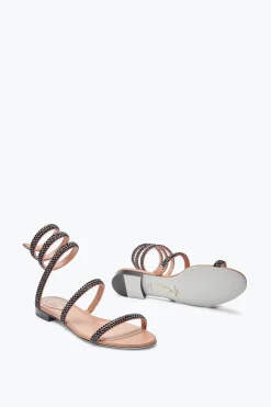 Flat^Rene Caovilla Sandalo Flat Cleo Avana Con Cristalli Neri 10 Marrone