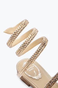 Flat^Rene Caovilla Sandalo Flat Cleo Con Cristalli 10 Champagne