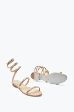 Flat^Rene Caovilla Sandalo Flat Cleo Con Cristalli 10 Champagne