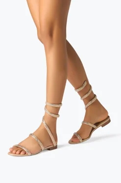 Flat^Rene Caovilla Sandalo Flat Cleo Con Cristalli 10 Champagne