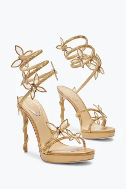 Per Le Invitate|Platform^Rene Caovilla Sandalo Margot Con Plateau E Farfalle 120 Oro