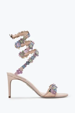 Sandali^Rene Caovilla Sandalo Roxanne Rosa Cipria Con Fiori Multicolor 80 Rosa Polvere