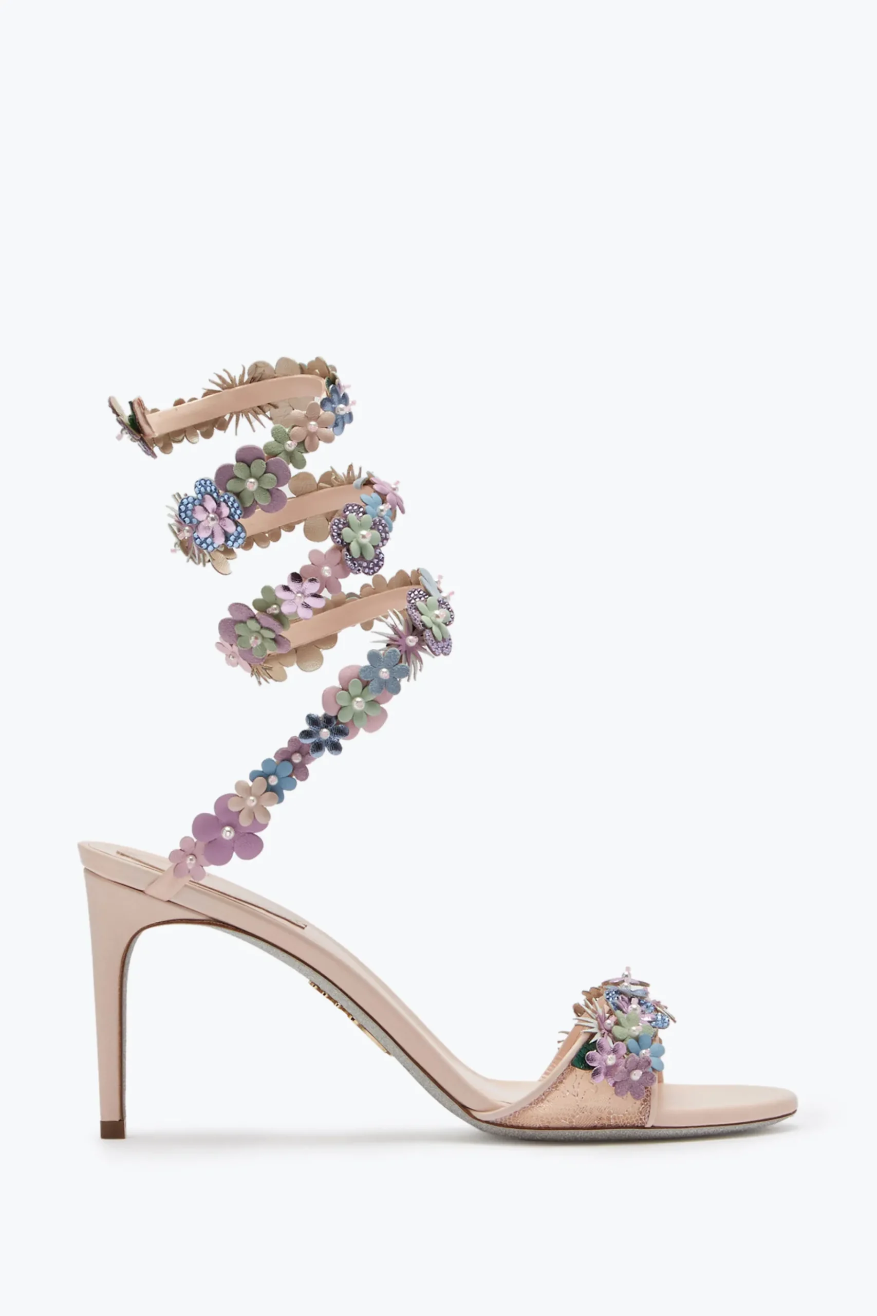 Sandali^Rene Caovilla Sandalo Roxanne Rosa Cipria Con Fiori Multicolor 80 Rosa Polvere