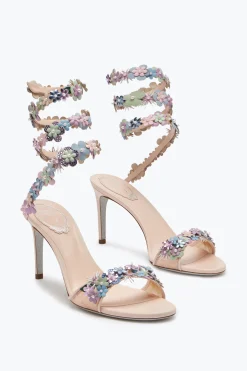 Sandali^Rene Caovilla Sandalo Roxanne Rosa Cipria Con Fiori Multicolor 80 Rosa Polvere