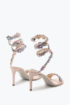 Sandali^Rene Caovilla Sandalo Roxanne Rosa Cipria Con Fiori Multicolor 80 Rosa Polvere