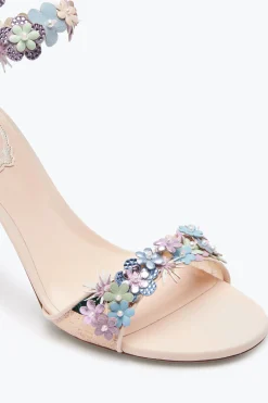 Sandali^Rene Caovilla Sandalo Roxanne Rosa Cipria Con Fiori Multicolor 80 Rosa Polvere