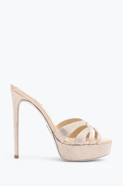 Mule|Platform^Rene Caovilla Sandalo Slider Con Plateau Dania Champagne 130 Oro