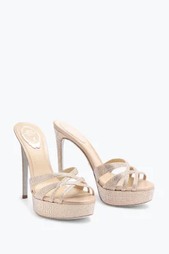 Mule|Platform^Rene Caovilla Sandalo Slider Con Plateau Dania Champagne 130 Oro