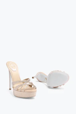 Mule|Platform^Rene Caovilla Sandalo Slider Con Plateau Dania Champagne 130 Oro