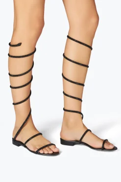 Flat^Rene Caovilla Sandalo Supercleo Con Cristalli 10 Nero